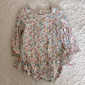 Posh Peanut Baby Girl 3-6 month long sleeved bodysuit dress with rainbow hearts